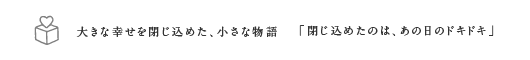 大きな幸せを閉じ込めた、小さな物語 「閉じ込めたのは、あの日のドキドキ」